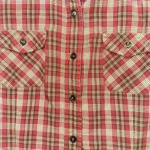 The North Face Plaid Button Up Shirt S/P Red Brown for Women with Embroidery - Picture 3 of 16